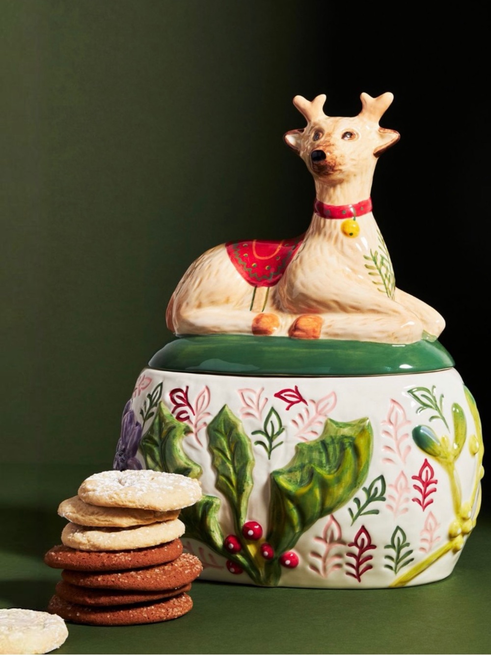Anthropologie Nathalie Lete Reindeer Cookie Jar Holiday Stoneware NWT OS